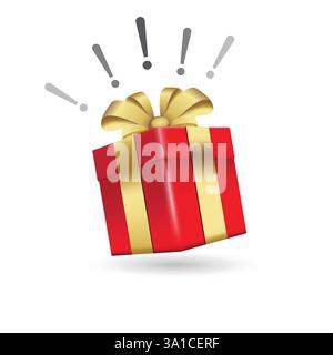 Red Gift box, golden ribbon, vector illustration. 3d design stock illustration Stock Vector