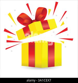 Yellow open gift box vector illustration on white background stock illustration, christmas, new year, surprise, holidays Stock Vector