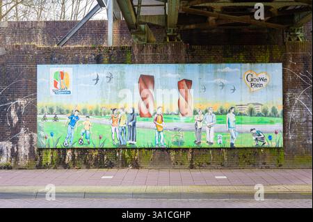 Panoramic mural made by Kooger Art of recreating people near artwork "De Wokkels" in Waddinxveen, The Netherlands Stock Photo