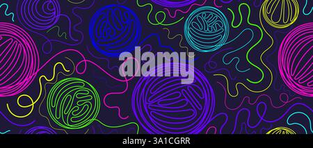 Balls of thread. Vector colorful line pattern. Round skein of knitting for crafting and sewing themes. Crafting hand hobby. Merino, wool for knit need Stock Vector