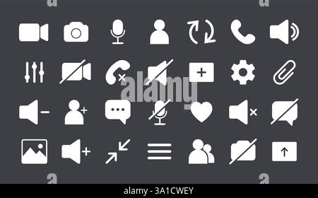 Icon Videocall collection. Set of video communication elements. Web app ui display template. Buttons for mobile, computer, laptop. Vector illustration Stock Vector