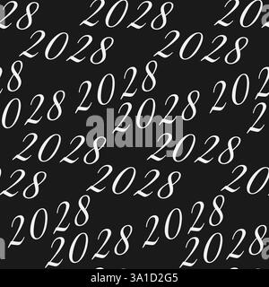 2028 New Year date Seamless pattern on dark background. Holiday Minimalistic Background Texture idea. Outline Vector illustration Greeting cards, poster, price tag, label or web promo banner, leaflets Stock Vector