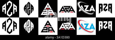 AZA letter logo design in six style. AZA polygon, circle, triangle, hexagon, flat and simple style with black and white color variation letter logo se Stock Vector