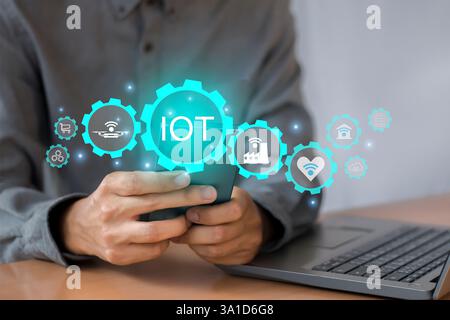 An integrated network of interconnected devices and technologies that facilitate communication between devices and the cloud. Stock Photo