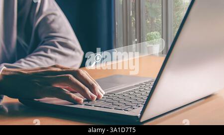 Searching the internet with a search bar working on a smartphone, internet network concept. Stock Photo