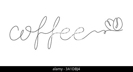 Coffee bean inscription, handwritten style. Continuous silhouette lettering. Vector illustration for posters, postcard, business cards, banners for cafes, coffee shops. The slogan for the coffee brand Stock Vector