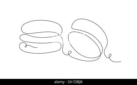 Macaroni cookies vector illustration in linear style. The concept of menu design of a restaurant or coffee shop. Decorative silhouettes of cookies in a horizontal banner. Single continuous line design Stock Vector