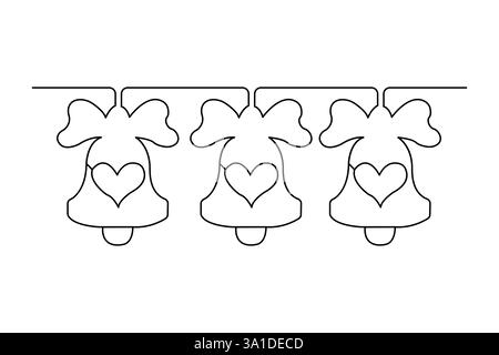 Continuous one line drawing of Christmas bell outline vector icon Stock Vector