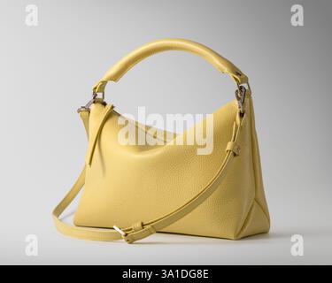 Yellow leather handbag on a white background. Elegant, stylish, and modern fashion accessory with a minimalistic design, perfect for business, luxury, Stock Photo