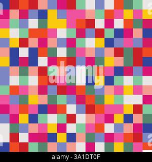 Rainbow Checkerboard retro colours vector seamless pattern. Geometric abstract background. Checkered surface design. Good for print, wrapping paper Stock Vector