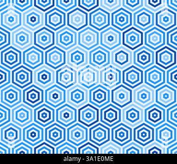 Vector background. Stacked hexagon bold mosaic cell. Blue color tones. Hexagonal cells. Tileable pattern. Seamless vector illustration. Stock Vector