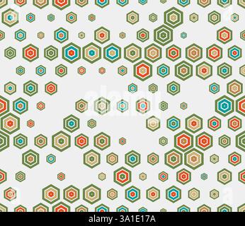 Honeycomb mosaic background. Multicolored geometric elements of varied size. Plain hexagon frames. Hexagon pattern. Tileable pattern. Stock Vector