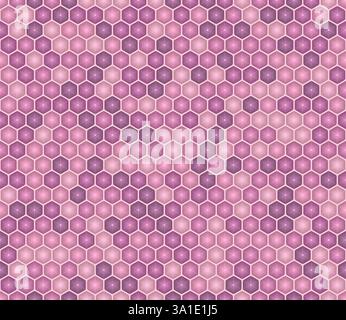 Vector seamless pattern. Purple color tones gradients. Rounded stacked hexagons mosaic pattern. Hexagon geometric shapes. Seamless pattern. Stock Vector