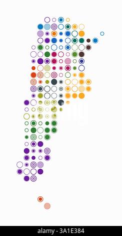 Argentina, shape of the country built of colored cells. Digital style map of Argentina on white background. Large size circle blocks. Stock Vector
