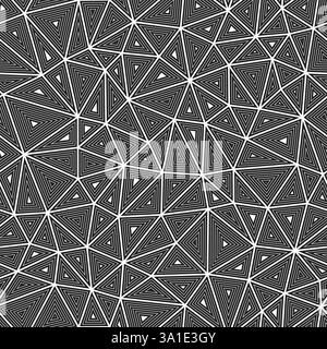 Vector science background. Medium shape size. Multiple repeated inner triangles. Black and white style. Repeatable pattern. Vibrant vector tiles. Stock Vector