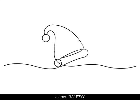 Santa continuous one line drawing of cap icon. Christmas winter hat outline vector illustration Stock Vector
