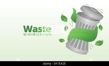 trash can resized by leaf metaphor for  Waste Minimization concept. green manufacturing template scren size vector illustration Stock Vector