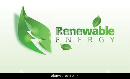 Renewable Energy concept. abstact green leaf with power logo.  green manufacturing template scren size vector illustration Stock Vector