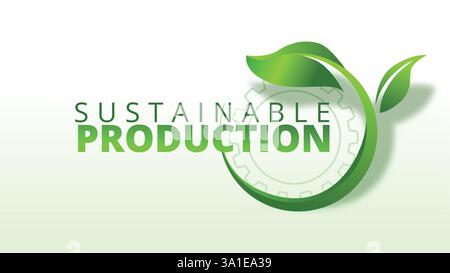 Sustainable Production. abstract leaves with gears for production manufacture concept. green manufacturing template scren size vector illustration Stock Vector