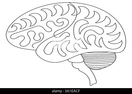 Human brain Continuous one line drawing of line art and vector illustration design Stock Vector