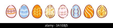 Set of beautiful Easter eggs in various colors and patterns. Vector illustration in a stylish sketch format, ideal for enhancing designs related to th Stock Vector