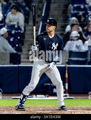 New York Yankees catcher J.C. Escarra stands in the dugout before an exhibition baseball game
