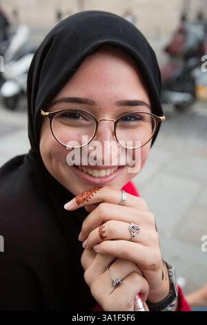 September 27, 2017. Europe, Paris. Female French students from Middle Eastern families. Stock Photo