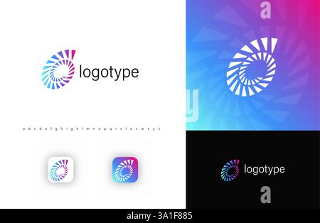 Abstract spiral logo with gradient effect, symbolizing motion, transformation, digital evolution. Ideal for tech startups, AI, blockchain, futuristic Stock Vector
