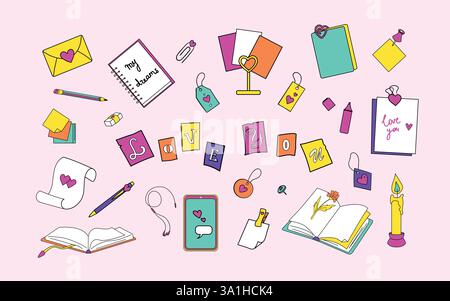 Love themed stationery set, girly secret notes Stock Vector