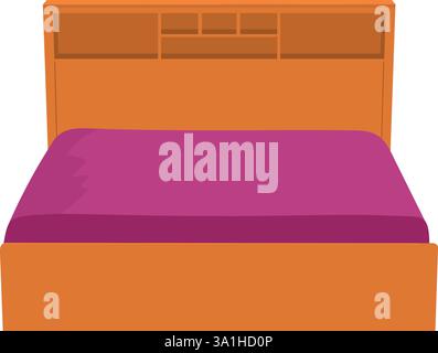 A bed with a pink comforter and a wooden headboard.wooden bed vector illustration isolated on white background.brown bed front view Stock Vector