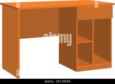 vector illustration of a wooden table A wooden desk with a drawer and a shelf. The desk is orange and is sitting on a white background Stock Vector