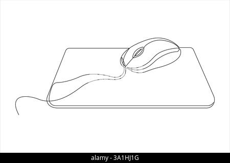 Drawn continuous one line art of computer mouse design. Vector illustration Stock Vector
