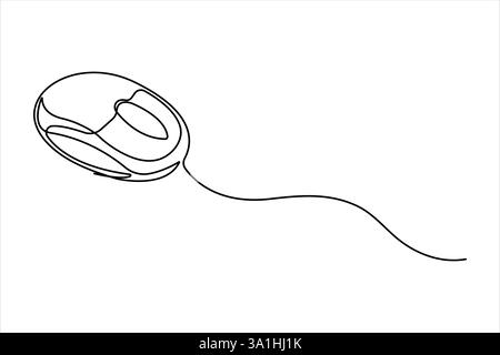 Drawn continuous one line art of computer mouse design. Vector illustration Stock Vector