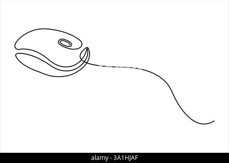 Drawn continuous one line art of computer mouse design. Vector illustration Stock Vector