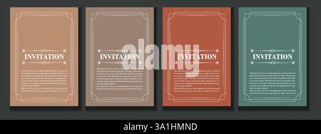 Luxury wedding invitation card template elegant background vintage design with simple border frame, vector art illustration Stock Vector