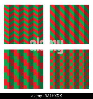 Geometric green and red patterns set Stock Vector