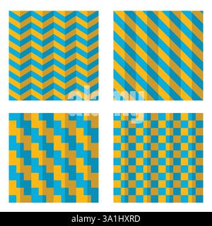 Geometric blue and orange patterns set Stock Vector