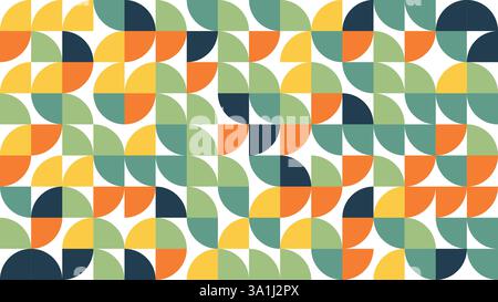 Geometric Bauhuas Pattern Vector Background, Colorful, Green, Blue, Orange, Geometric Pattern Seamless, Modern Pattern Texture, Vintage Colors Stock Vector