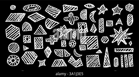 Set of abstract geometric basic shapes drawn with pastel white color or charcoal. Hand drawn paint quote frame collection. Empty monochrome speech Stock Vector