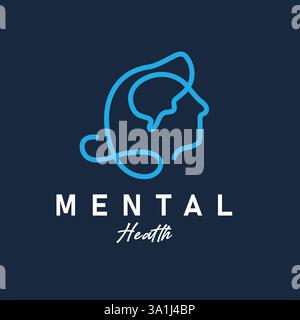 Modern Mental Health Logo Minimalist Line Art Symbol Design Human Head Mind for psychology clinics, counseling services, mindfulness apps, and mental Stock Vector