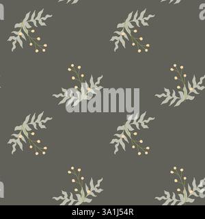 Elegant floral pattern with yellow berries on dark green background. Stock Vector