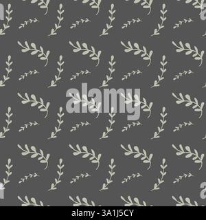 Seamless white leaf pattern on dark background. Stock Vector