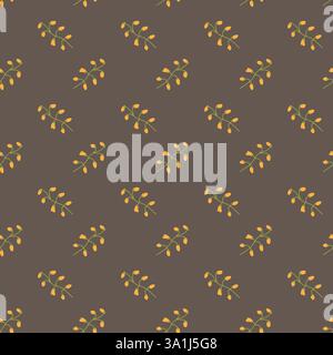 Seamless pattern of yellow and orange flowers on brown background. Stock Vector