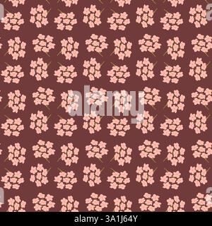 Seamless pattern of pink blossoms on maroon background. Stock Vector