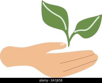 Hand holding a growing plant icon symbolizing sustainability and growth. Stock Vector