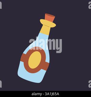 Hand drawn vector illustration of bottle with champagne. Flat design. Stock Vector