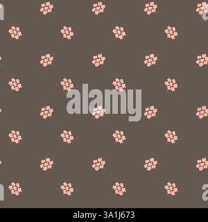 Seamless pattern with small pink flowers on a brown background. Stock Vector