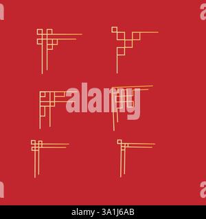Elegant geometric art deco corners set on bold red background. Stock Vector