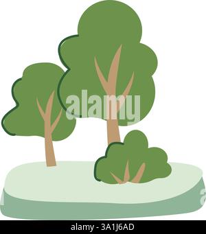 Minimalist green forest illustration with trees and shrubs. Stock Vector