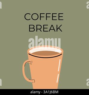 Coffee sale label or banner square template. Retro design, flat illustration. Coffee cup on green background. Stock Vector
